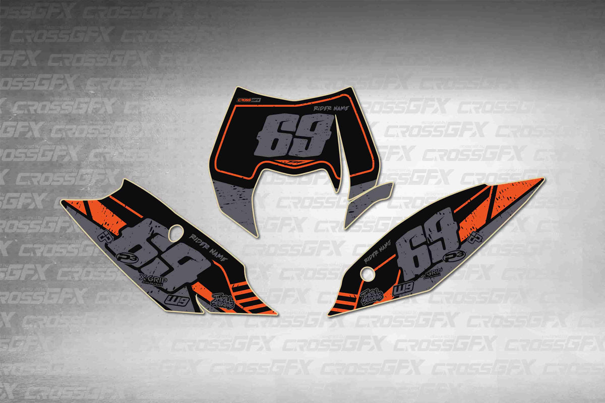 Graphics for KTM EXC-F 2012-2013 - Omega Orange number plate decals - flat layout showing all pieces included