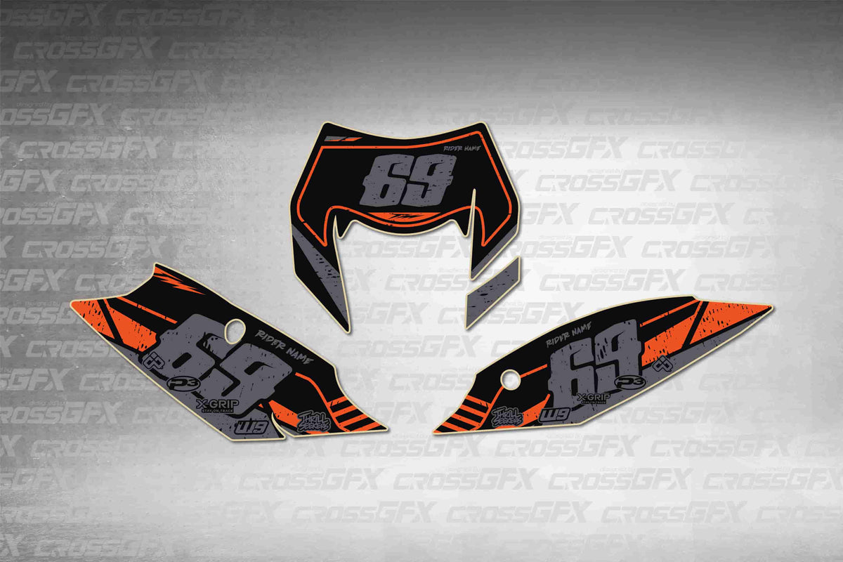 Graphics for KTM EXC-F 2014-2016 - Omega Orange number plate decals - flat layout showing all pieces included