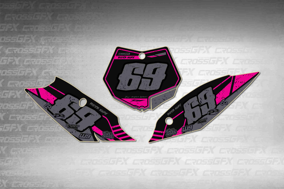 Graphics for KTM SX 2011-2012 - Omega Pink number plate decals - flat layout showing all pieces included