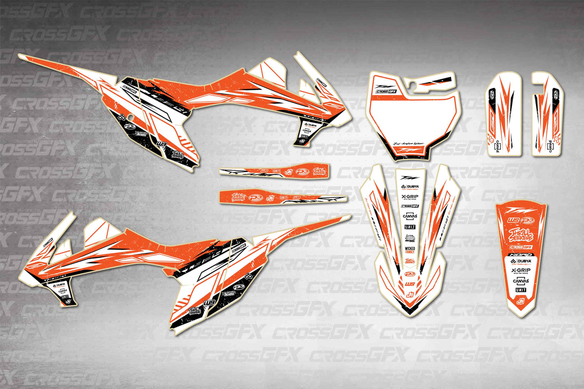 Graphics for KTM 65 SX 2016-2018 - Omega Shift - flat layout showing all decal pieces included
