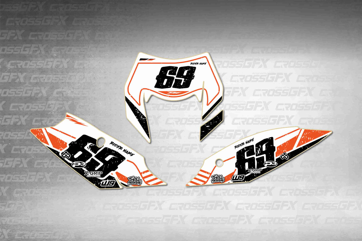 Graphics for KTM XCF-W 2014-2016 - Omega Shift number plate decals - flat layout showing all pieces included