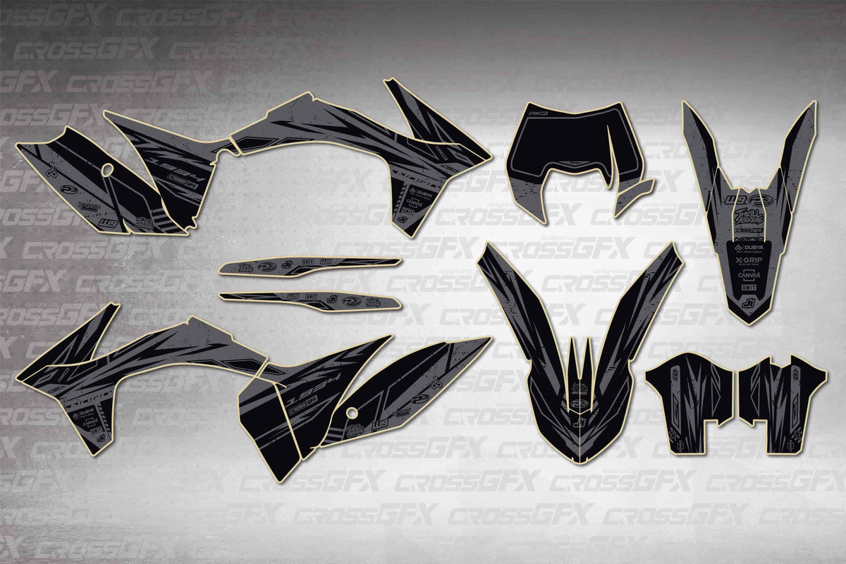 Graphics for KTM EXC 2012-2013 - Omega Smoke - flat layout showing all decal pieces included