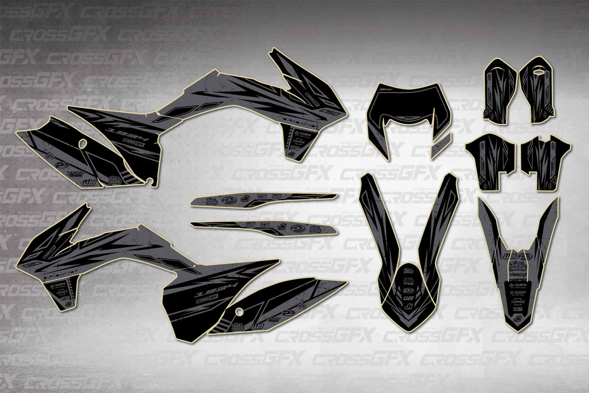 Graphics for KTM EXC 2014-2016 - Omega Smoke - flat layout showing all decal pieces included