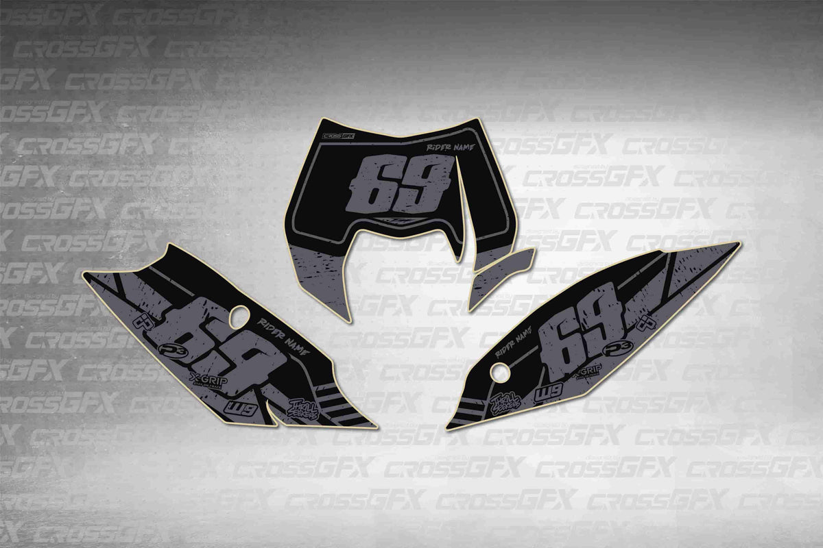 Graphics for KTM EXC 2012-2013 - Omega Smoke number plate decals - flat layout showing all pieces included