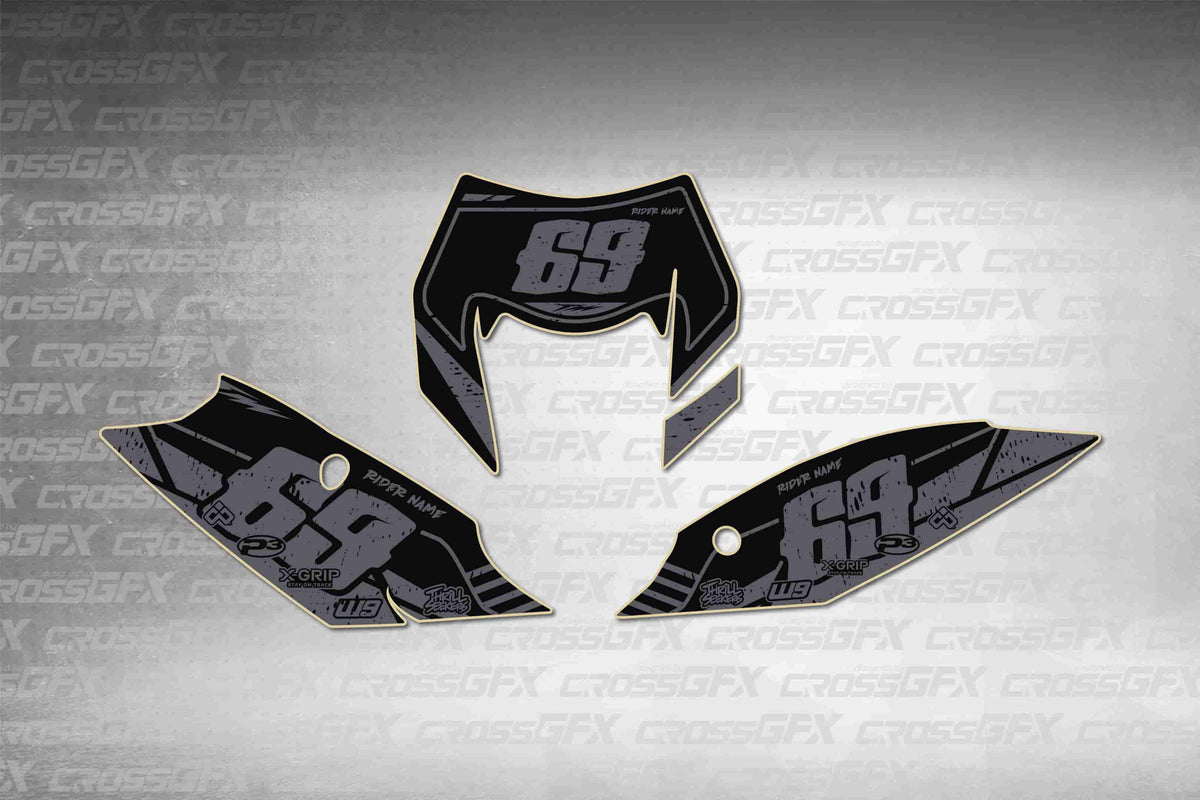 Graphics for KTM EXC-F 2014-2016 - Omega Smoke number plate decals - flat layout showing all pieces included