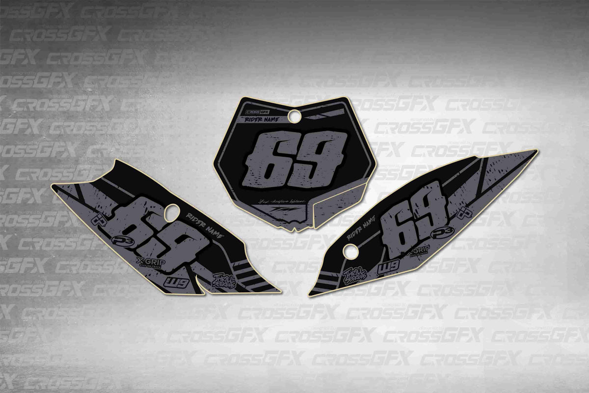 Graphics for KTM SX-F 2011-2012 - Omega Smoke number plate decals - flat layout showing all pieces included