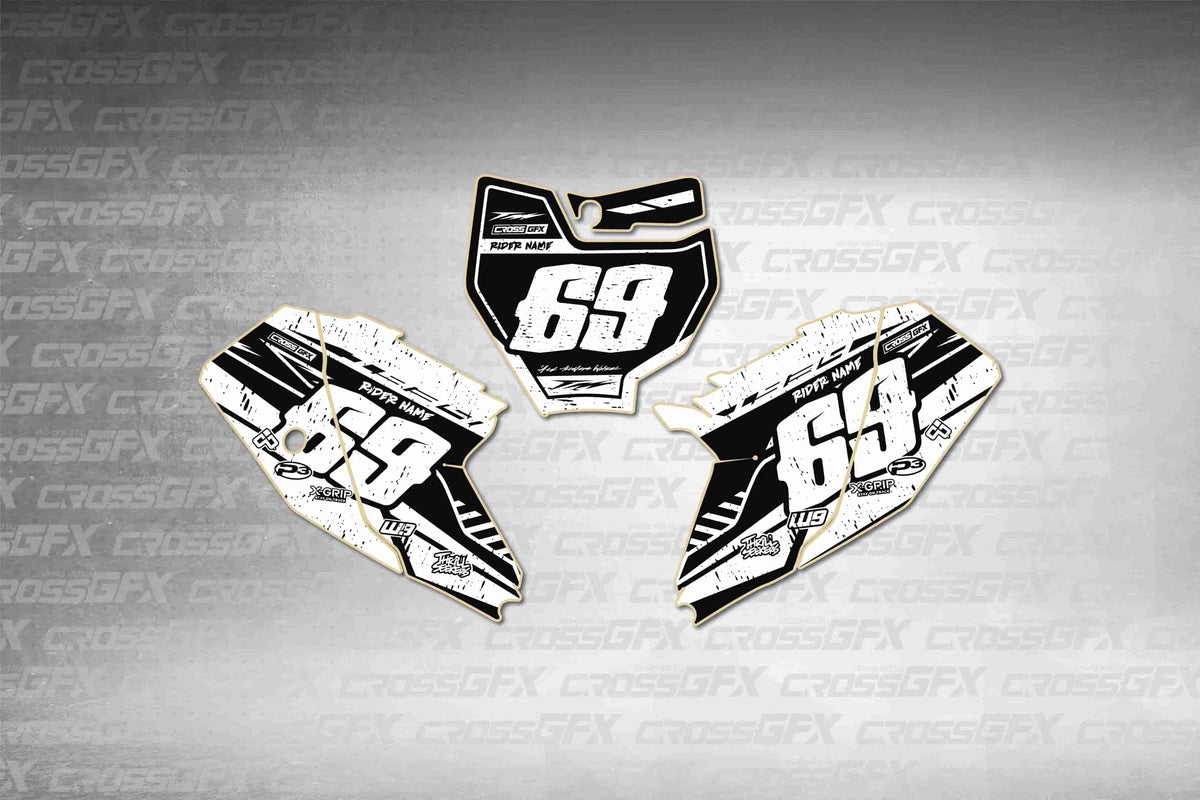Graphics for KTM 65 SX 2019-2023 - Omega White number plate decals - flat layout showing all pieces included