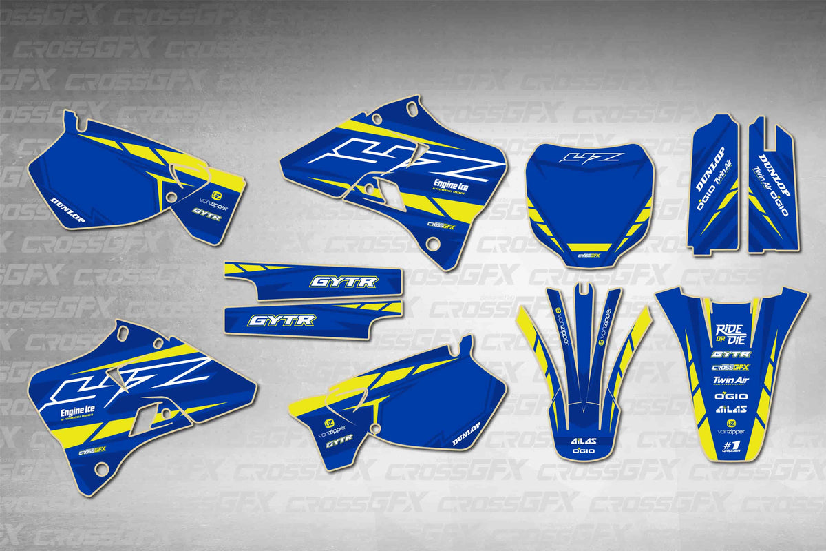 Graphics for Yamaha YZ 125 2000-2001 - Proline Blue - flat layout showing all decal pieces included