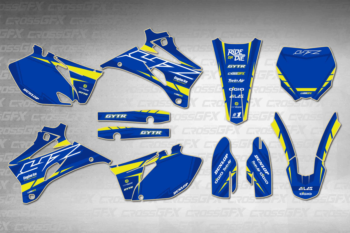 Graphics for Yamaha YZ 250F 2008-2009 - Proline Blue - flat layout showing all decal pieces included