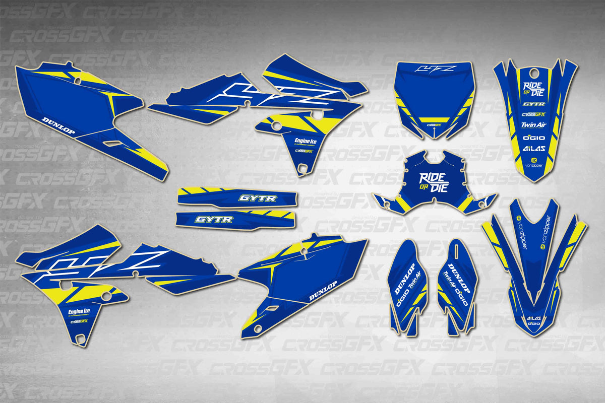 Graphics for Yamaha YZ 250FX 2014-2019 - Proline Blue - flat layout showing all decal pieces included