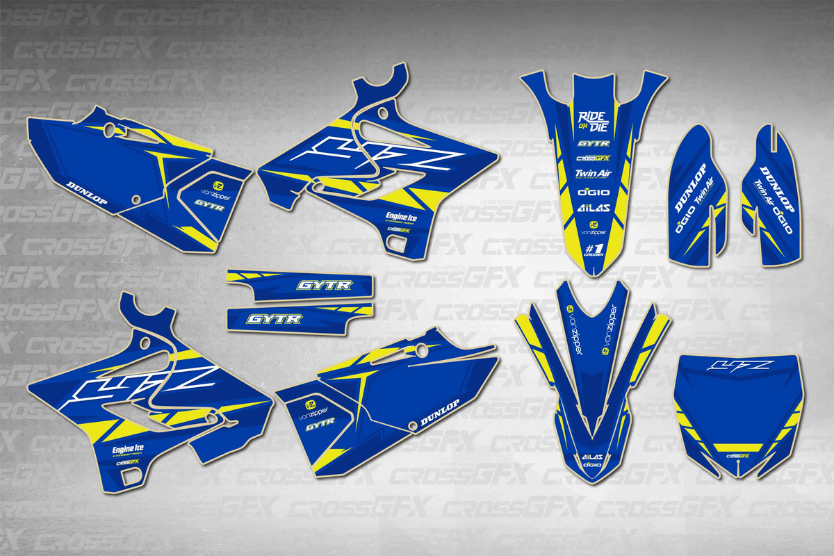 Graphics for Yamaha YZ 250 Polisport 2008-2014 - Proline Blue - flat layout showing all decal pieces included