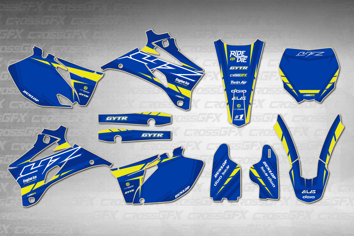 Graphics for Yamaha YZ 450F 2006-2007 - Proline Blue - flat layout showing all decal pieces included