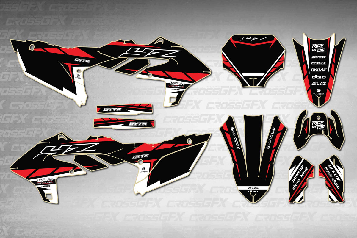 Graphics for Yamaha YZ 250FX 2025-2026 - Proline Red - flat layout showing all decal pieces included