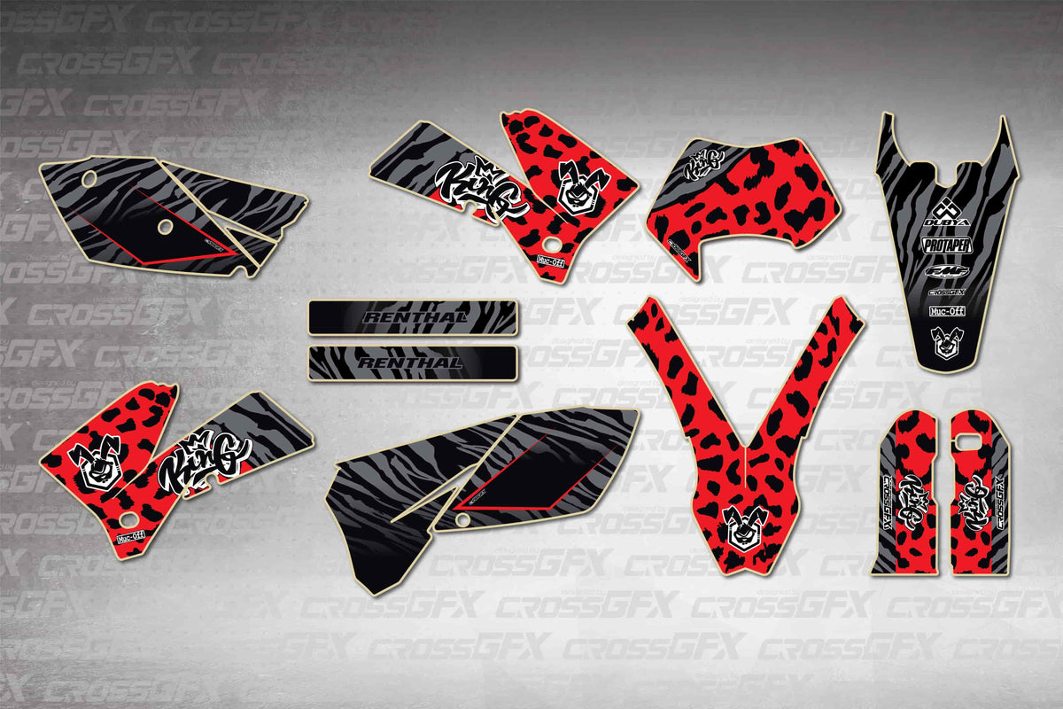 Graphics for KTM EXC 2005-2007 - Panther Red - flat layout showing all decal pieces included