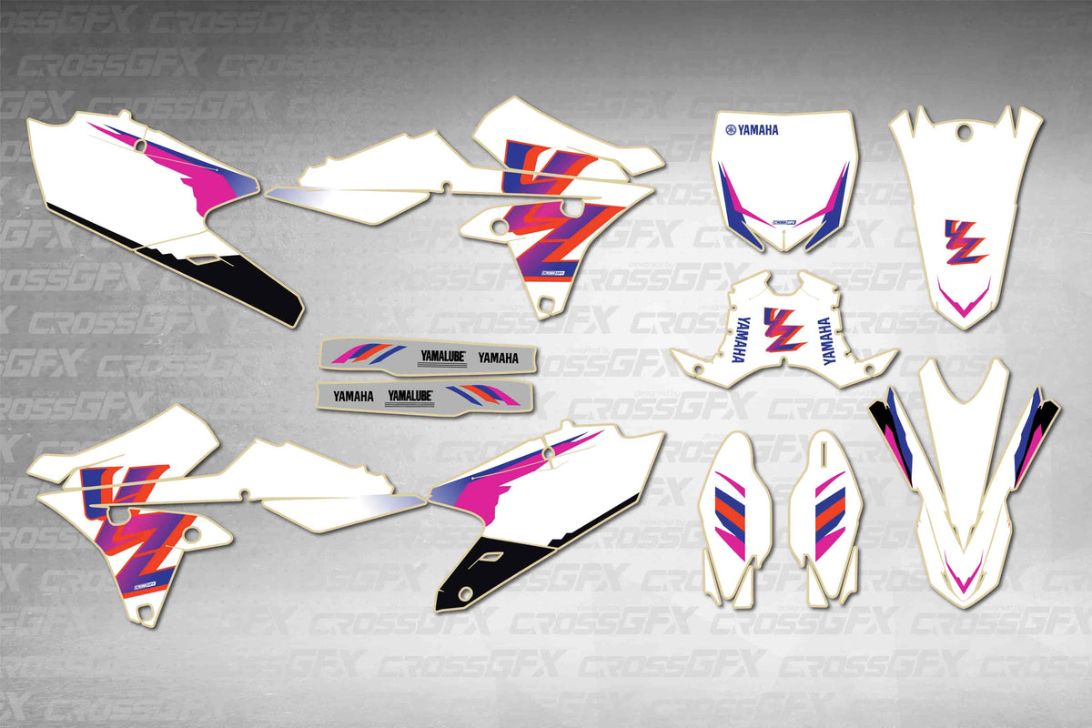 Graphics for Yamaha YZ 450F 2014-2017 - Retro 93 - flat layout showing all decal pieces included