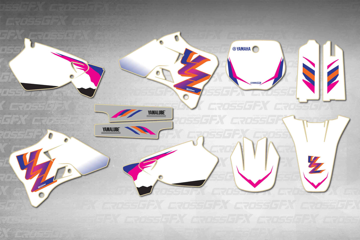 Graphics for Yamaha YZ 250 1996-1999 - Retro 93 - flat layout showing all decal pieces included