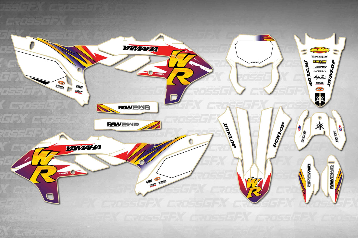 Graphics for Yamaha WR 450F 2024-2026 - Retro 95 - flat layout showing all decal pieces included