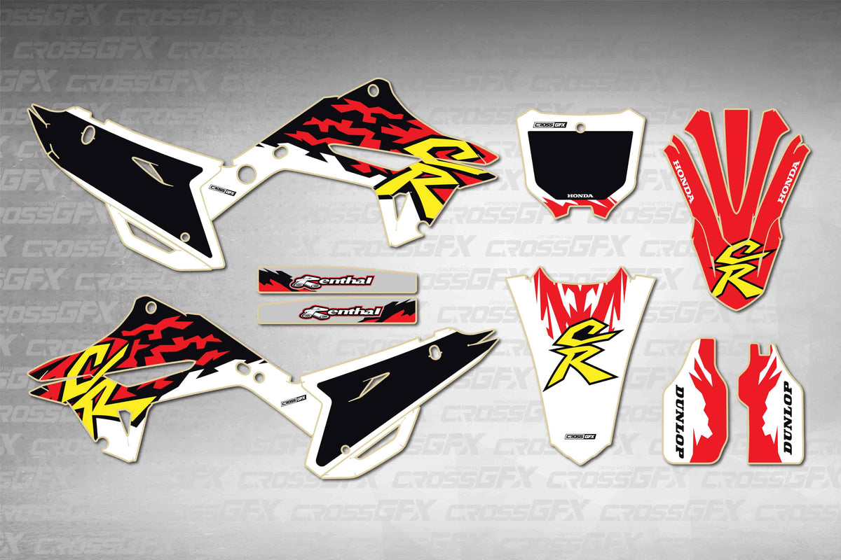 Graphics for Honda CR 125R 2002-2007 Polisport 2022 Restyle - Retro 97 - flat layout showing all decal pieces included