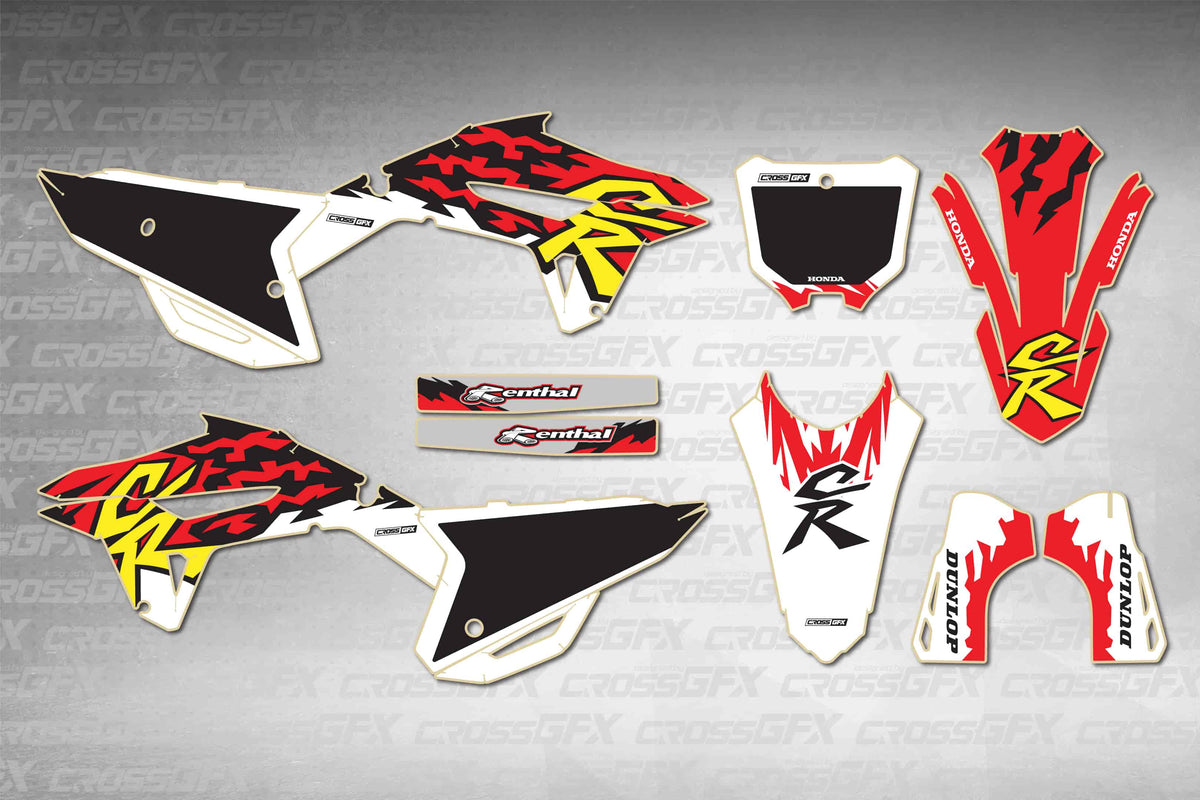 Honda CRF 250R 2022-2024 Retro 97 graphics kit - flat layout showing all decal pieces included