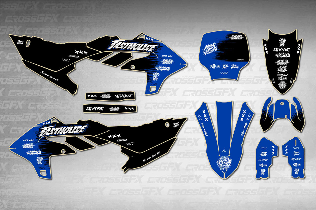 Graphics for Yamaha YZ 450F 2026 - Savage Blue - flat layout showing all decal pieces included