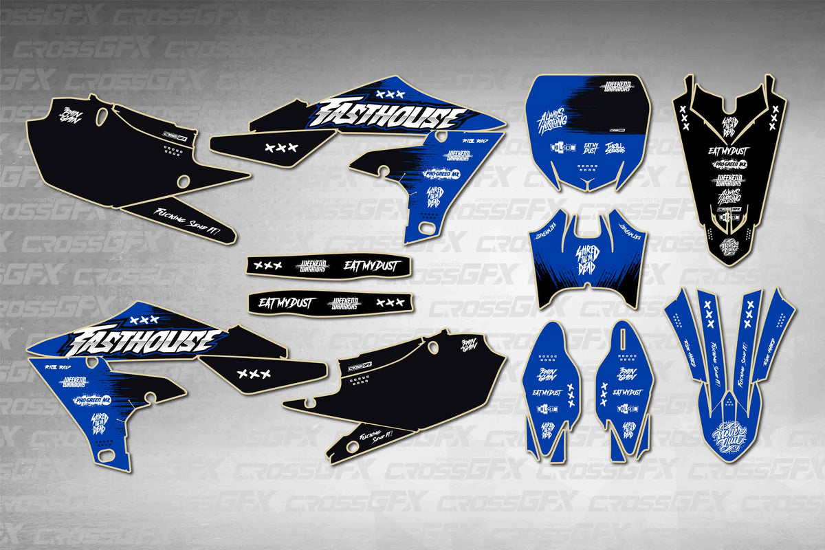 Graphics for Yamaha YZ 450FX 2019-2023 - Savage Blue - flat layout showing all decal pieces included