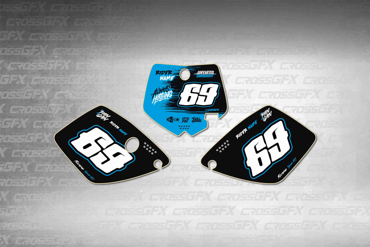 Graphics for KTM 65 SX 2002-2008 - Savage Blue number plate decals - flat layout showing all pieces included