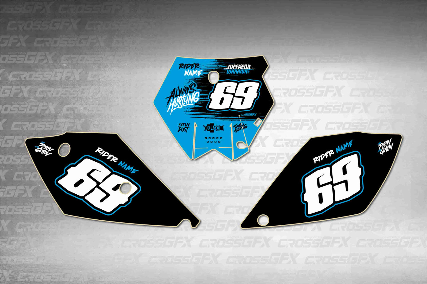 Savage Blue number plate decals for KTM SX 2003-2004, flat layout
