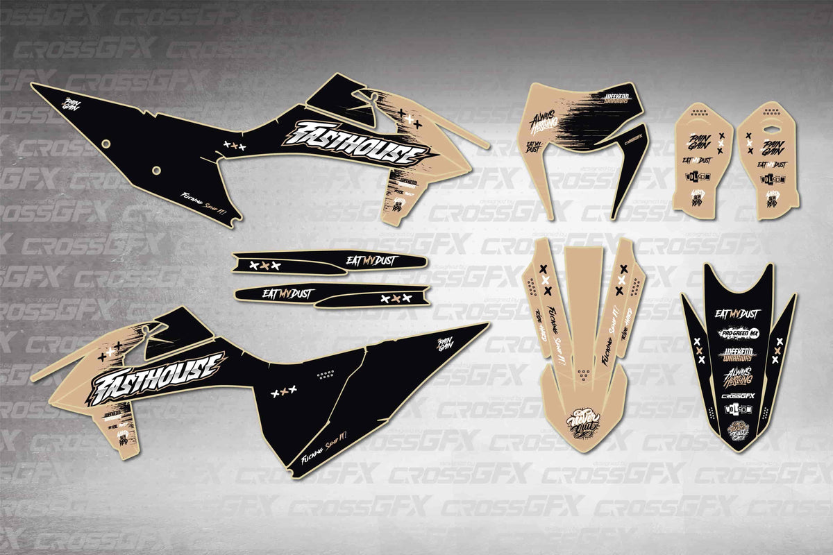Graphics for KTM XCF-W 2020-2023 - Savage Brown - flat layout showing all decal pieces included