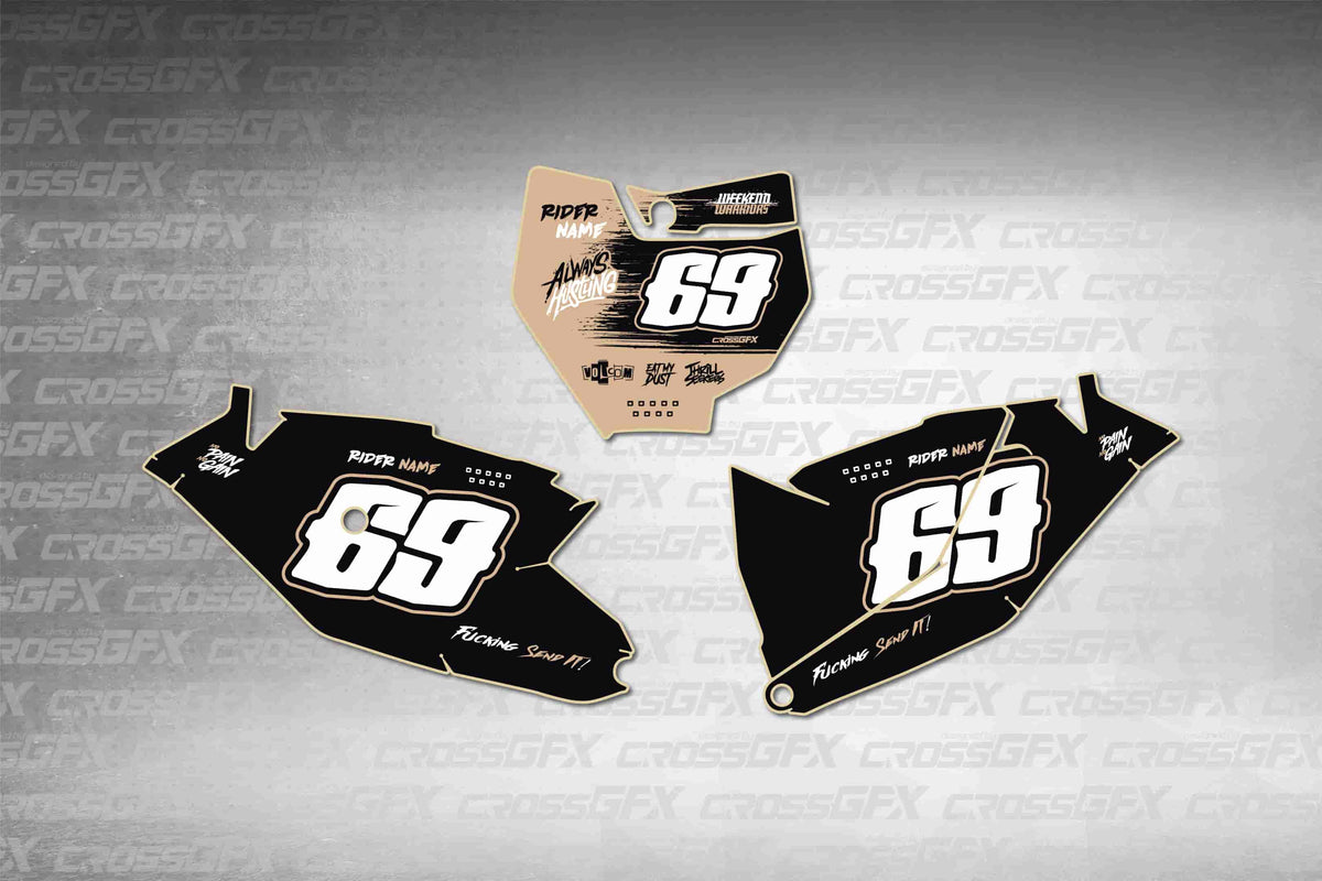 Graphics for KTM 85 SX 2018-2024 - Savage Brown number plate decals - flat layout showing all pieces included