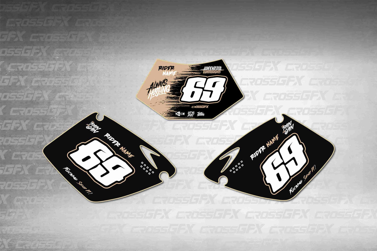 Graphics for KTM EXC 2003 - Savage Brown number plate decals - flat layout showing all pieces included