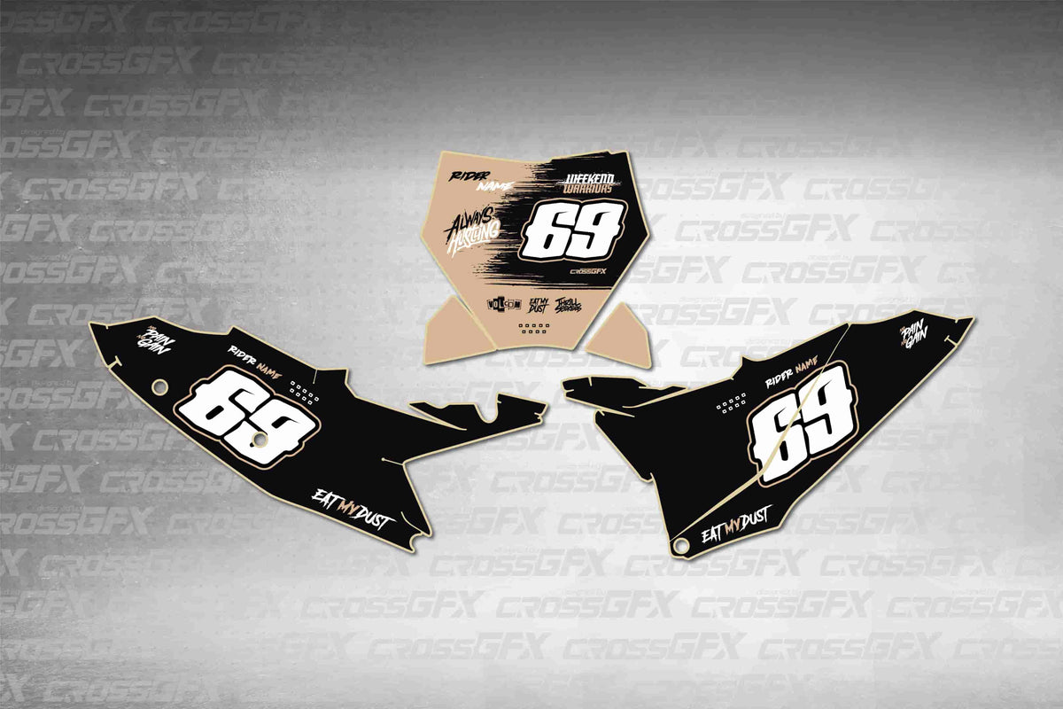Graphics for KTM XC-F 2025-2026 - Savage Brown number plate decals - flat layout showing all pieces included