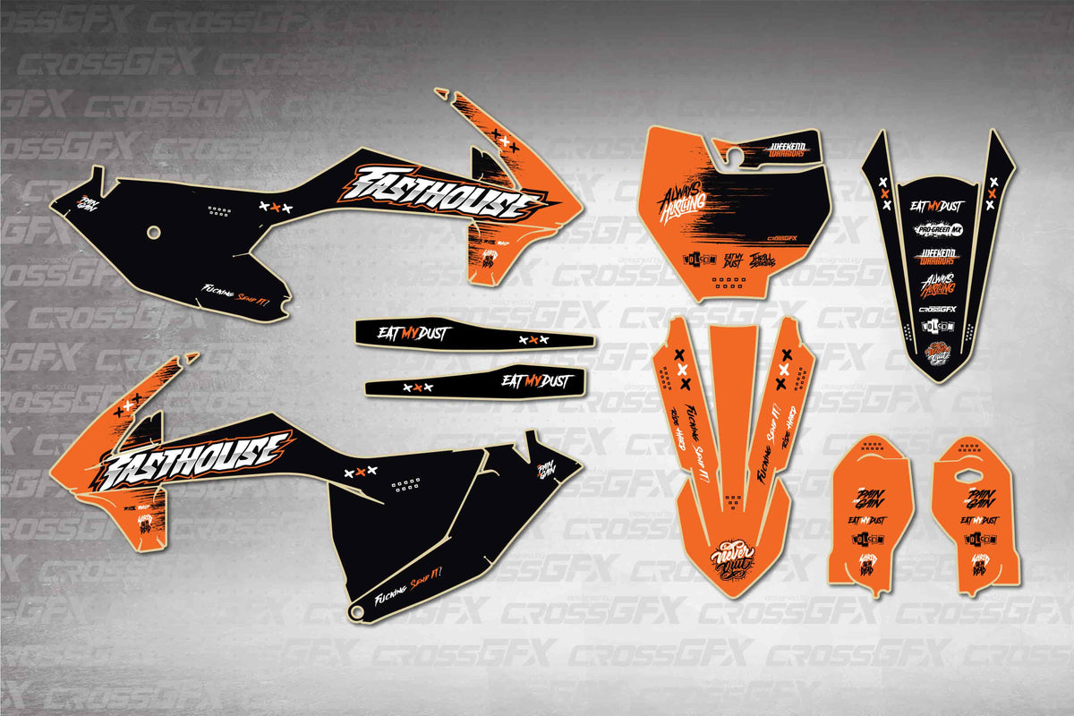 Graphics for KTM 85 SX 2018-2024 - Savage Orange - flat layout showing all decal pieces included