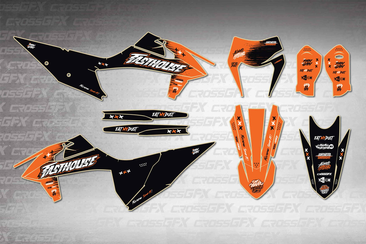 Graphics for KTM EXC 2020-2023 - Savage Orange - flat layout showing all decal pieces included