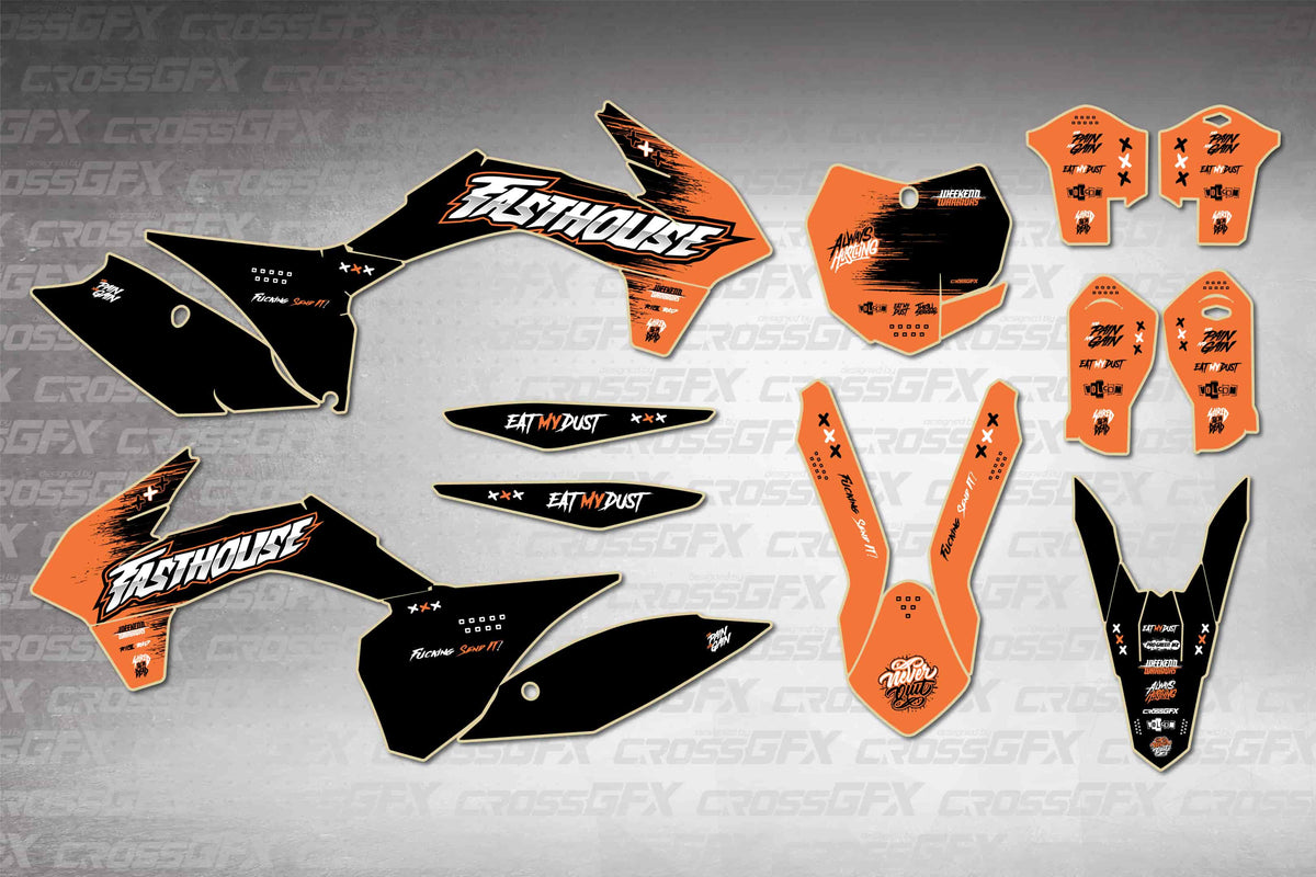 Graphics for KTM SX 2013-2015 - Savage Orange - flat layout showing all decal pieces included