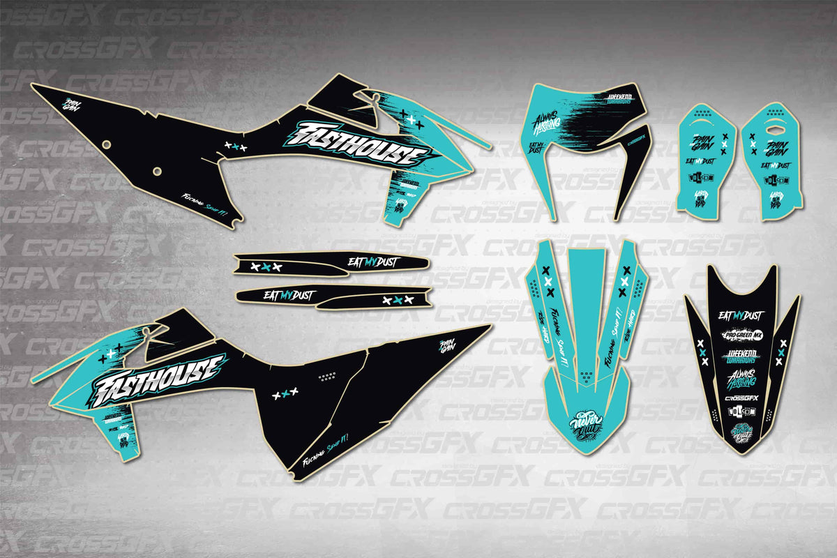 Graphics for KTM EXC 2020-2023 - Savage Teal - flat layout showing all decal pieces included