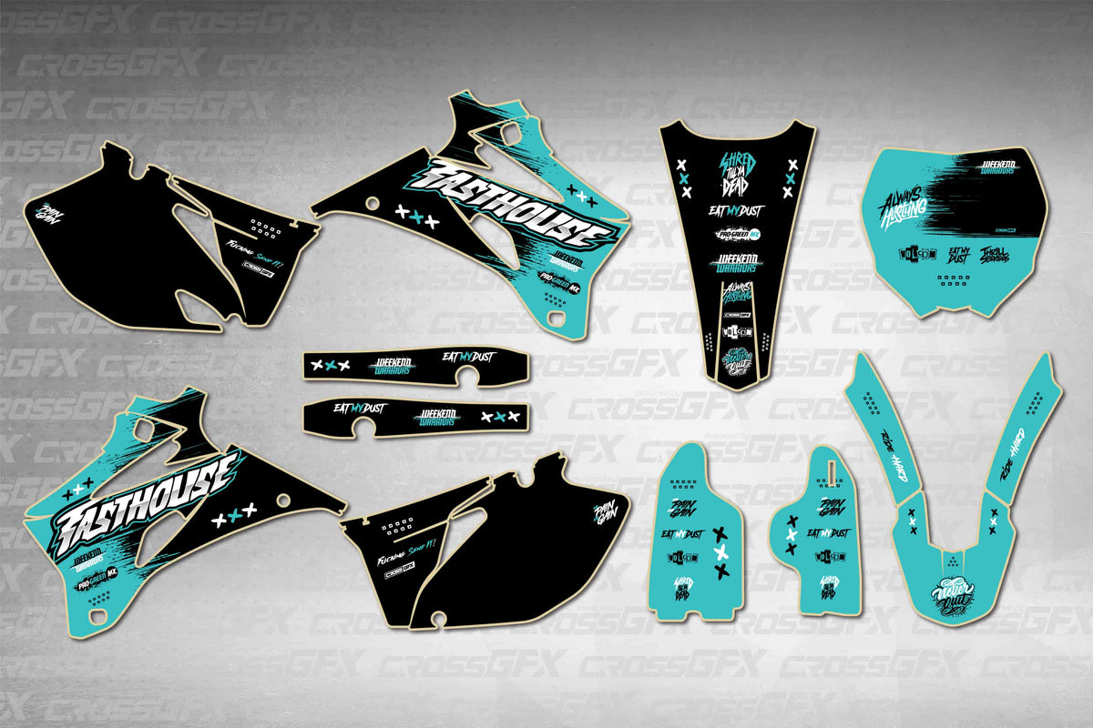Graphics for Yamaha YZ 450F 2006-2007 - Savage Teal - flat layout showing all decal pieces included