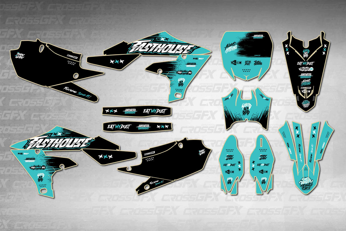 Graphics for Yamaha YZ 450FX 2019-2023 - Savage Teal - flat layout showing all decal pieces included