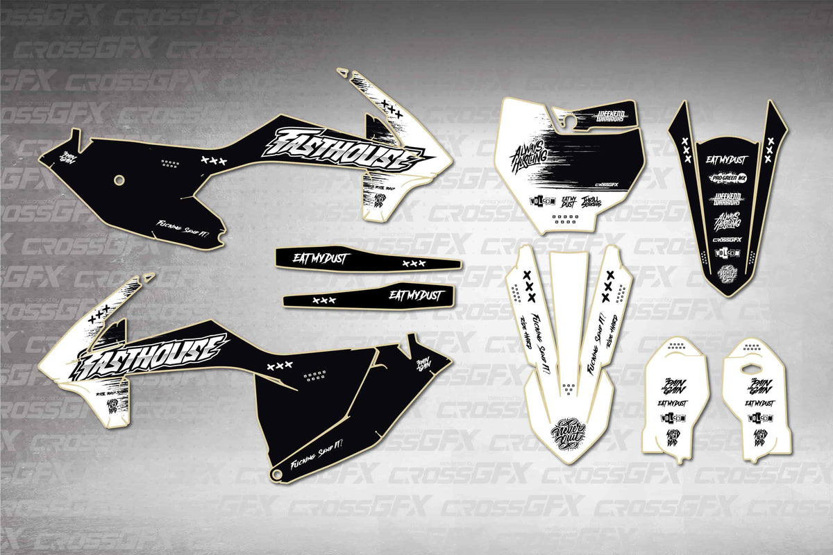 GasGas MC 85 2021-2024 Savage White graphics kit - flat layout showing all decal pieces included