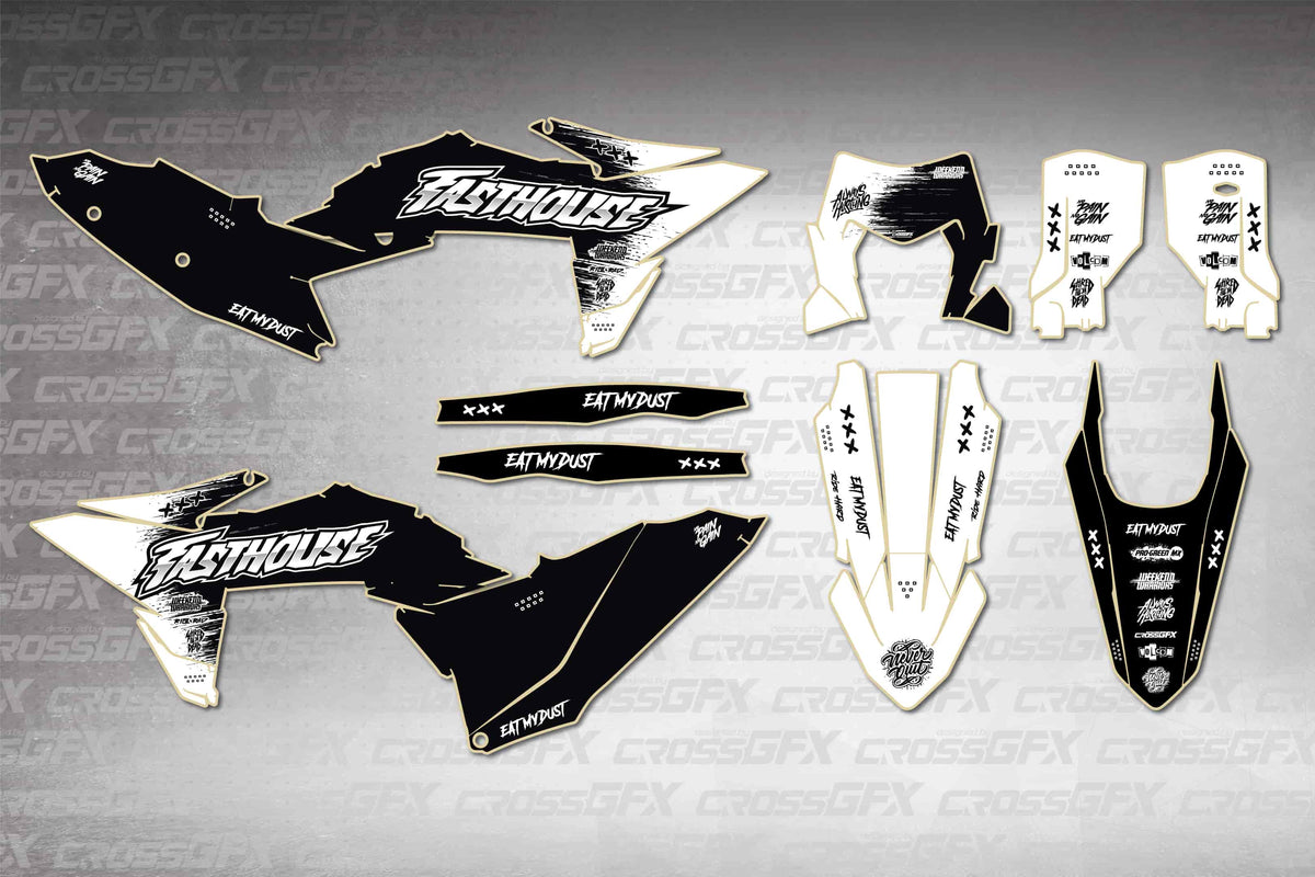 Graphics for KTM EXC 2026 - Savage White - flat layout showing all decal pieces included