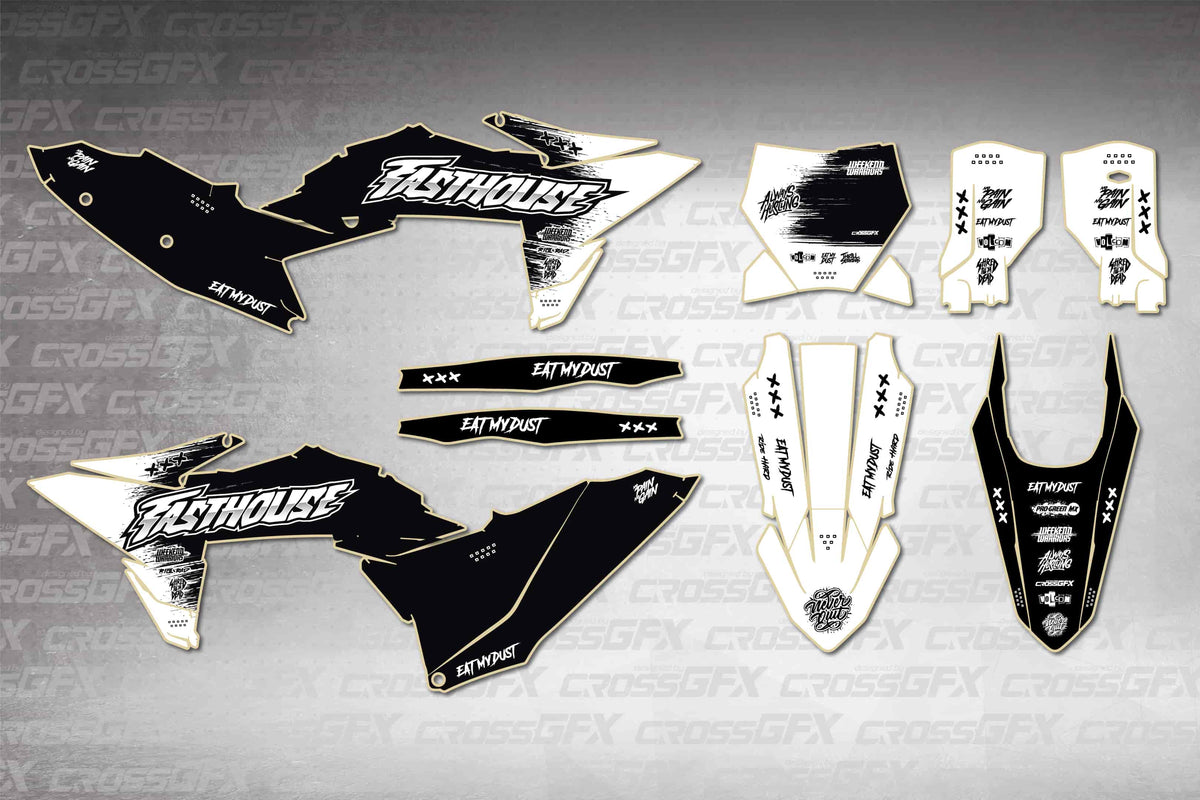 Graphics for KTM XC 2025-2026 - Savage White - flat layout showing all decal pieces included
