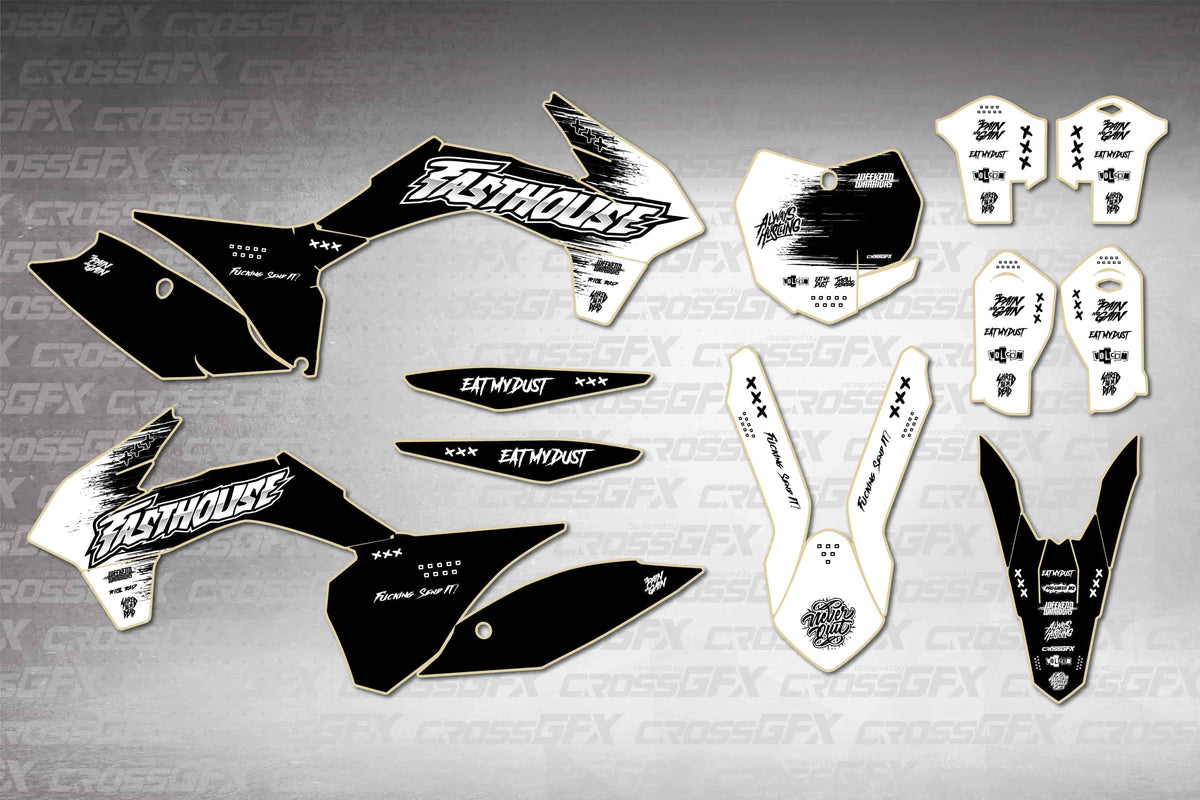 Graphics for KTM XC-F 2013-2015 - Savage White - flat layout showing all decal pieces included