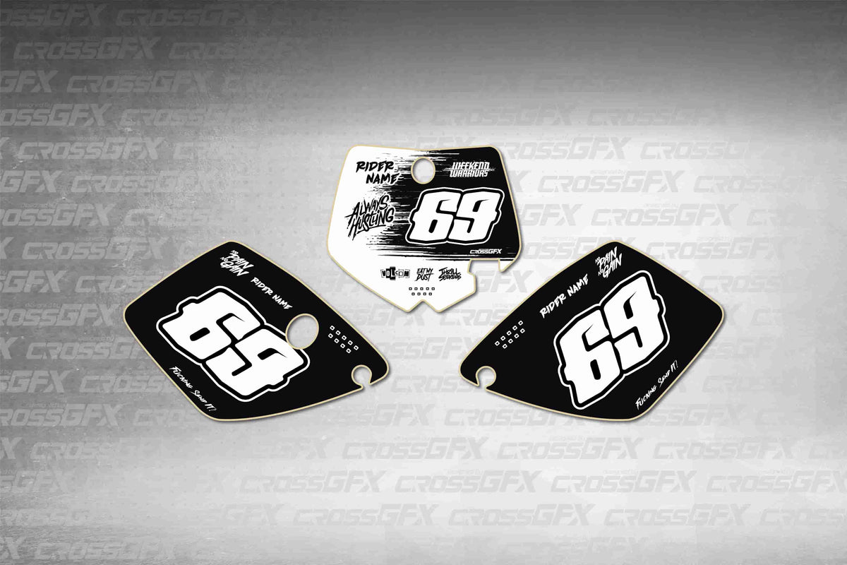 Graphics for KTM 65 SX 2002-2008 - Savage White number plate decals - flat layout showing all pieces included