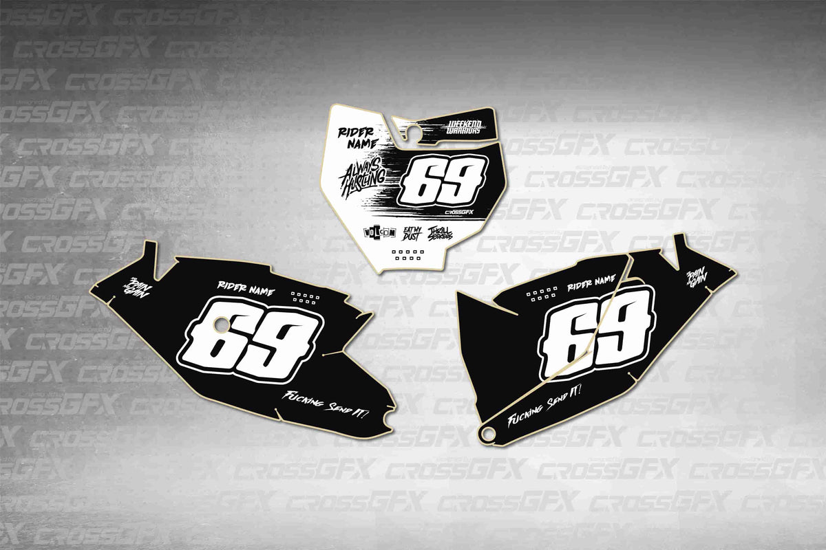 Graphics for KTM 85 SX 2018-2024 - Savage White number plate decals - flat layout showing all pieces included