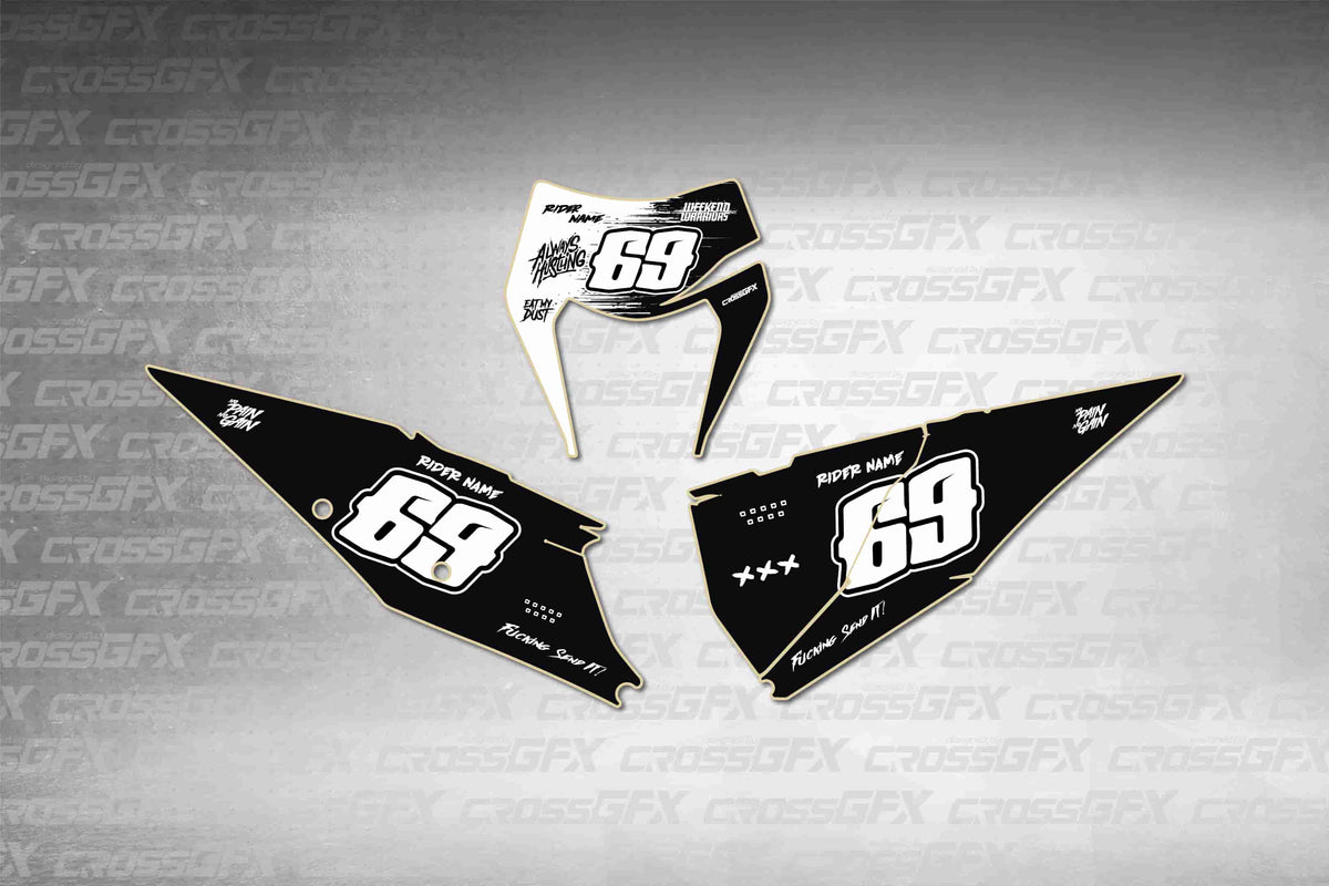 Graphics for KTM EXC 2020-2023 - Savage White number plate decals - flat layout showing all pieces included