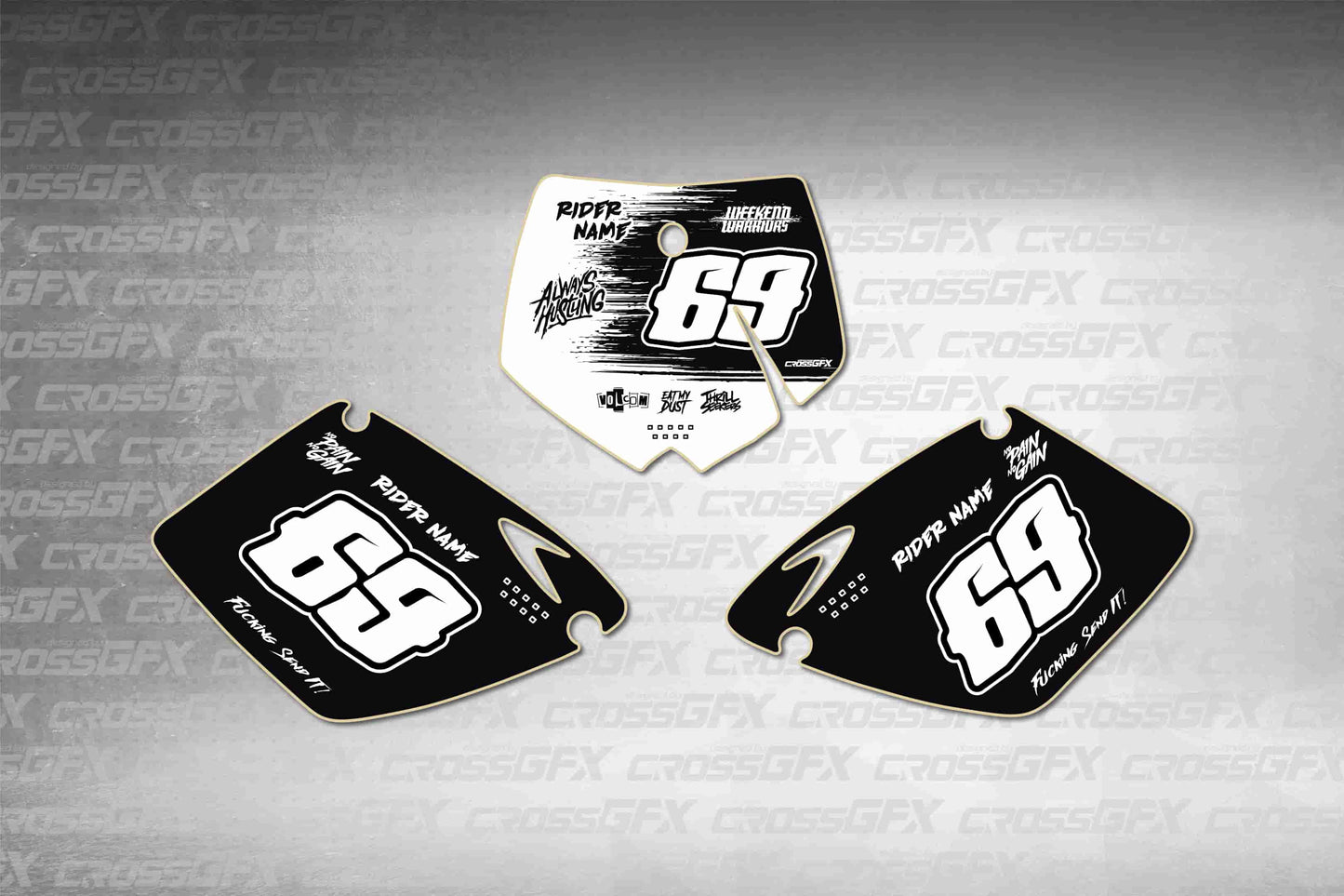 Savage White number plate decals for KTM SX 1998-2000 flat layout