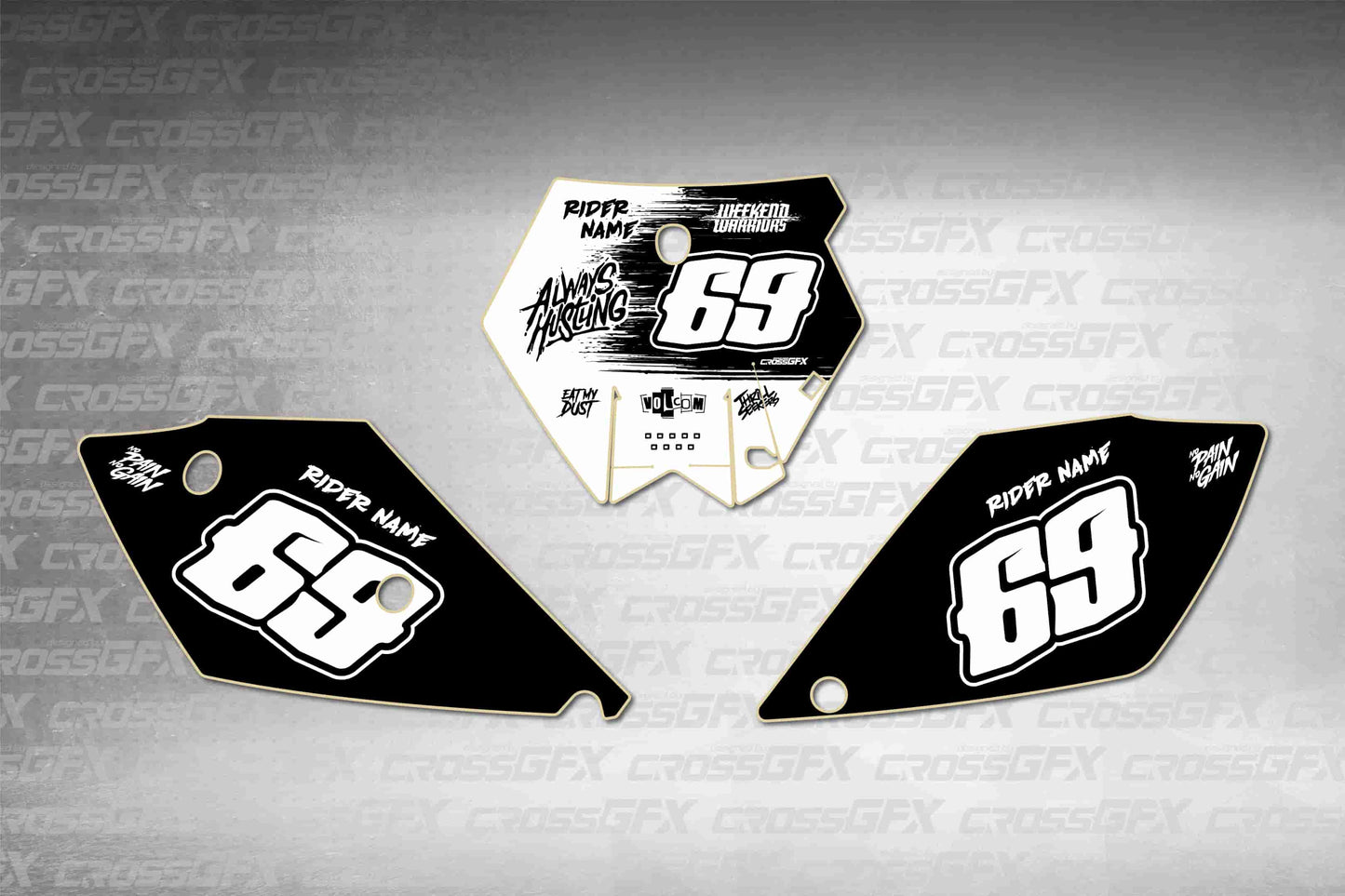 Savage White number plate decals for KTM SX 2003-2004, flat layout