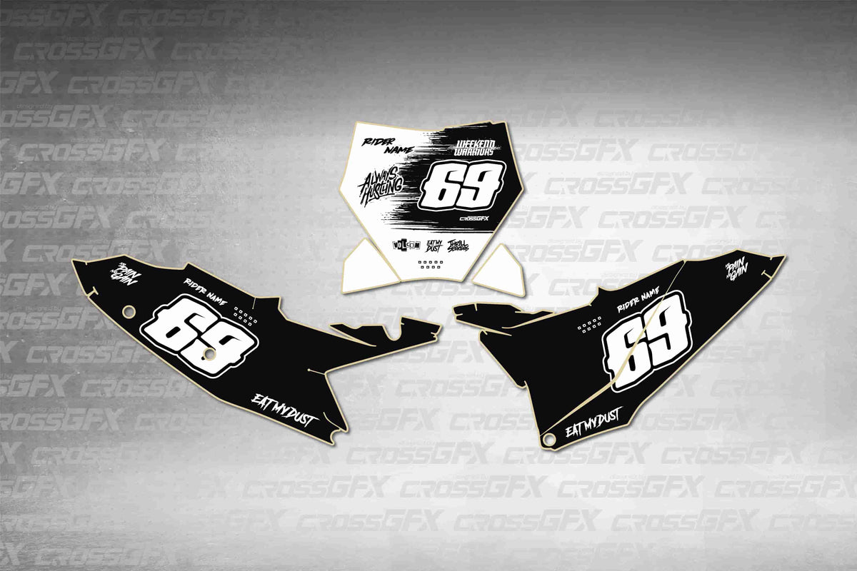 Graphics for KTM XC-F 2025-2026 - Savage White number plate decals - flat layout showing all pieces included