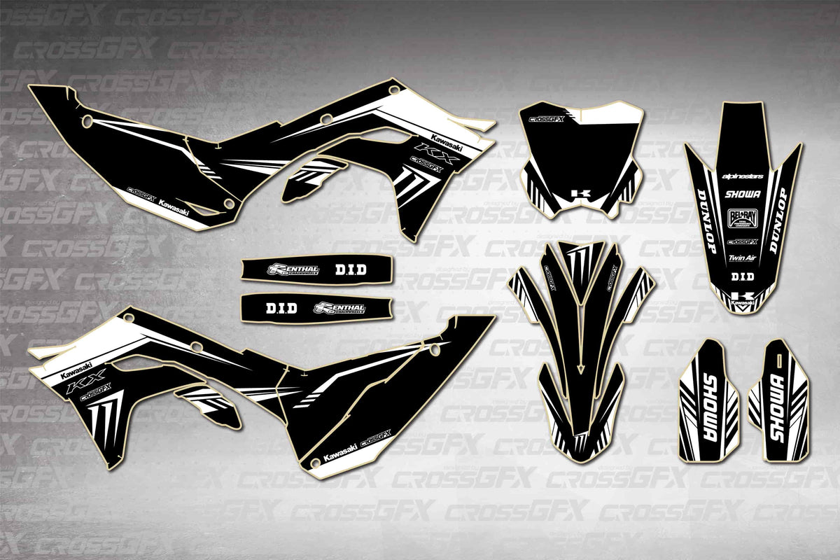 Graphics for Kawasaki KX 450SR 2024-2026 - Shift Black - flat layout showing all decal pieces included