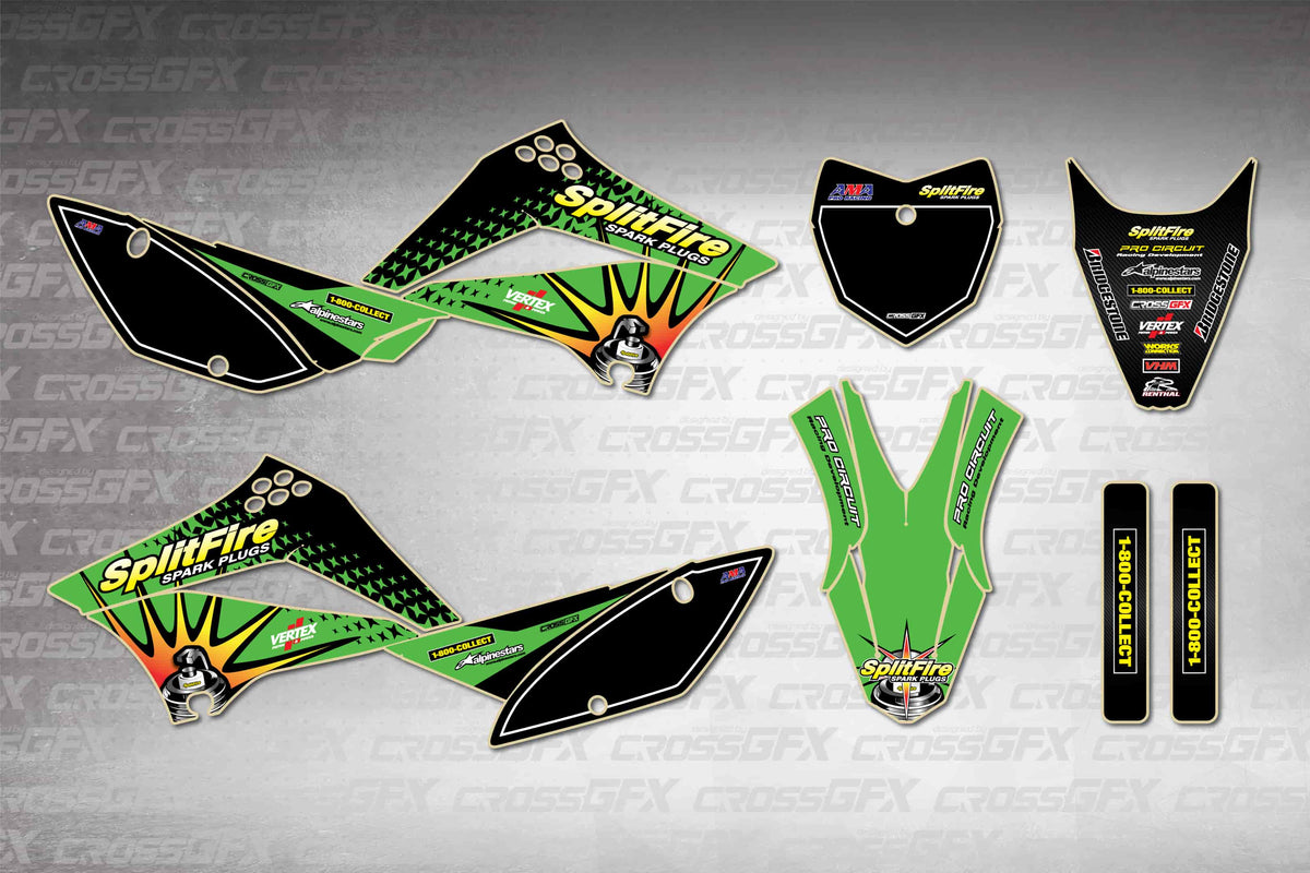 Graphics for Kawasaki KLX 110 2010-2026 - Spark Plug - flat layout showing all decal pieces included