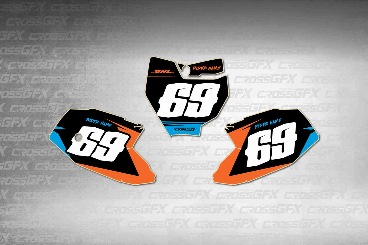 Graphics for KTM 50 SX 2016-2018 - Sprint Blue number plate decals - flat layout showing all pieces included